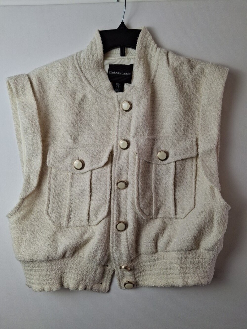 Christian Lacroix Womens Bouclé Tweed Crop Snap-Front Vest Size Small
